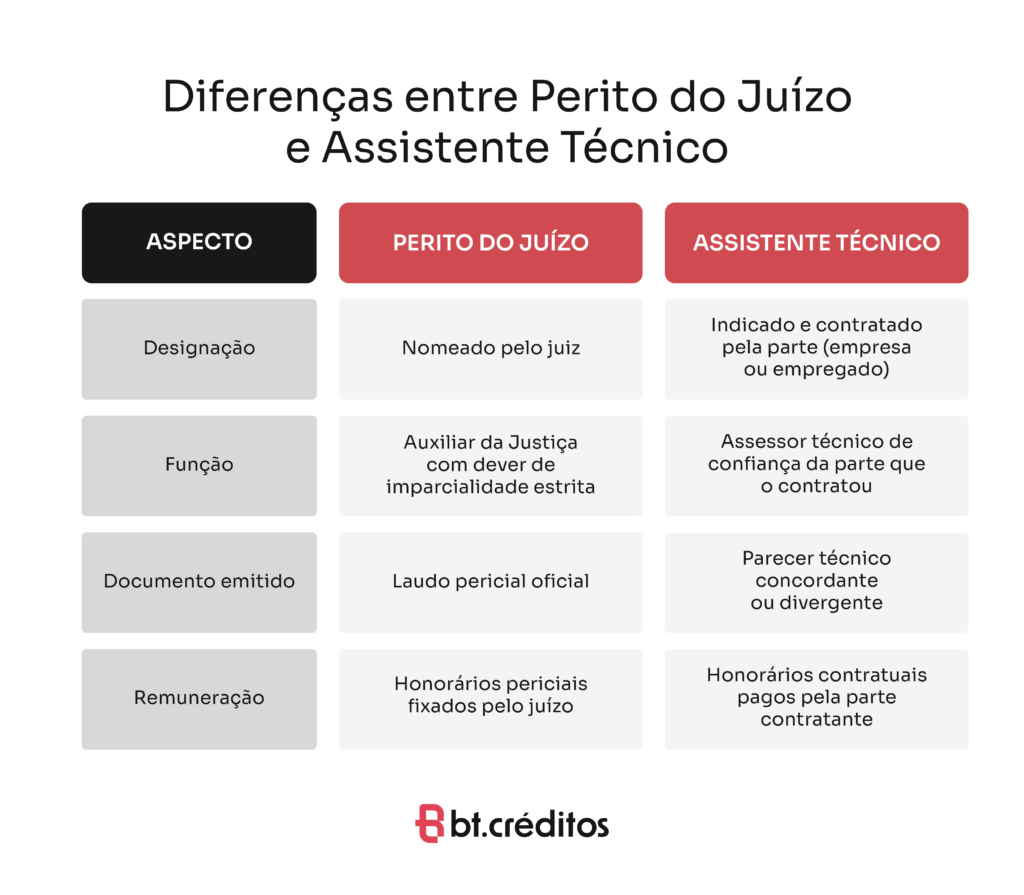 Diferenças entre perito do juízo e assistente técnico.